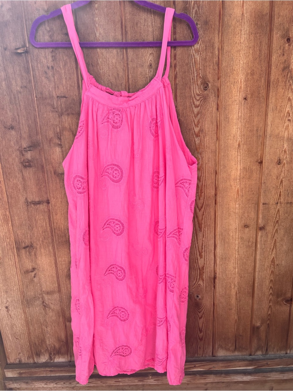 Bella Amore Made in Italy Pink Cotton Eyelet Sundress Size L Sleeveless Midi - Picture 2 of 14